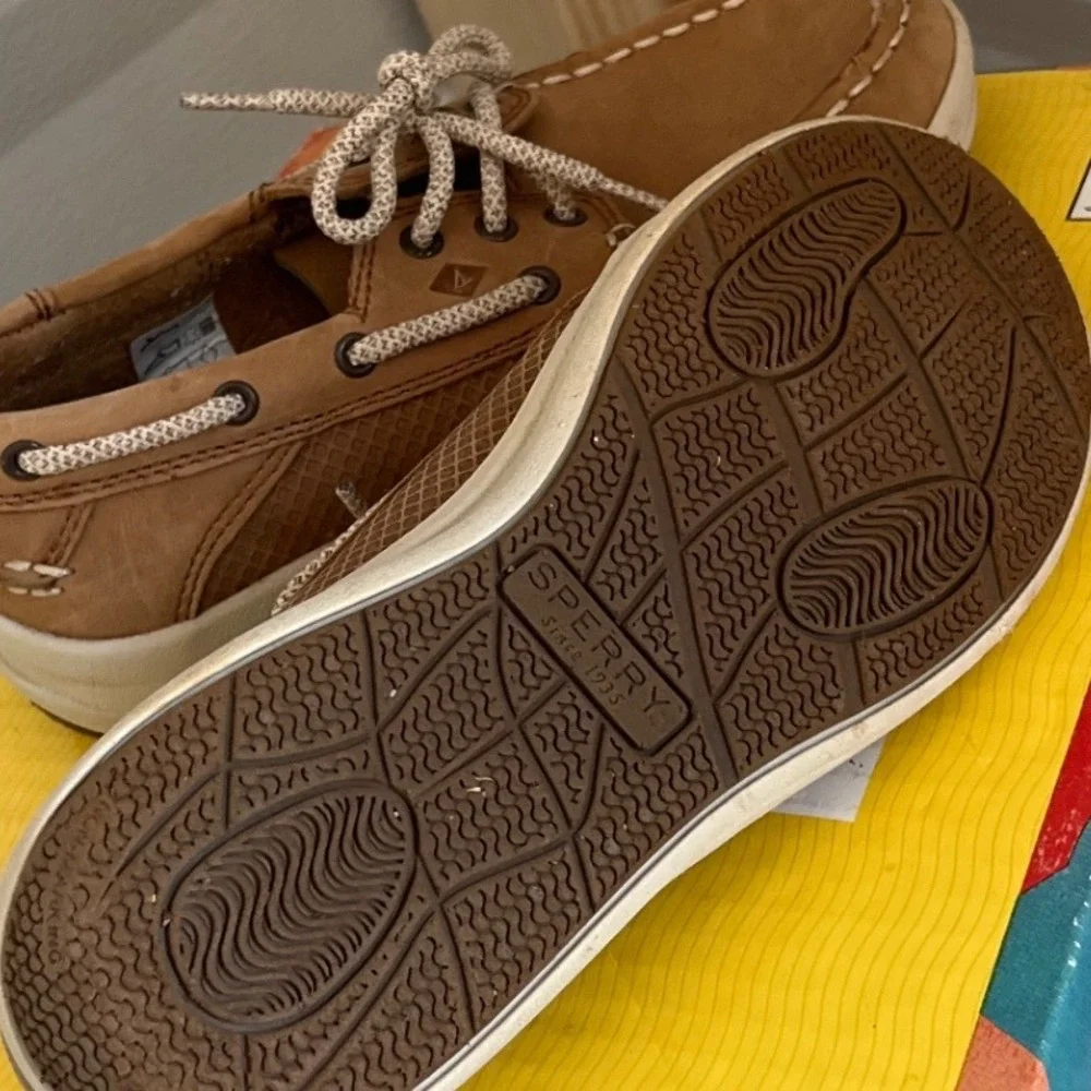 Sperry‎ Top Sider Kids Boat Shoes Tan Leather Lace Up Size 1 M